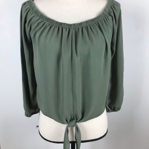 DEREK HEART GATHERED NECK  TIE GREEN TOP